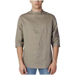 Antony Morato, Overhemden, Heren, Beige, XL, Katoen, Beige Mandarin Kraag Shirt 3/4 Mouwen