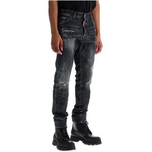 Dsquared2, Jeans, Heren, Zwart, M, Katoen, Zwarte Slim Fit Jeans met Verfspatten