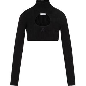 Courrèges, Tops, Dames, Zwart, S, Zwarte Cirkel Mock Neck Cropped Sweater