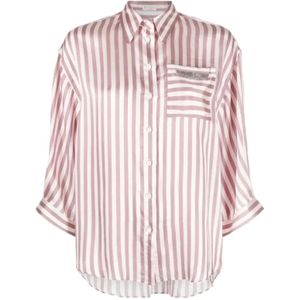 Brunello Cucinelli, Roze Satijnen Gestreepte Blouse Roze, Dames, Maat:M