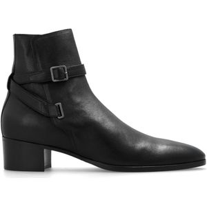 Saint Laurent, Schoenen, Heren, Zwart, 42 EU, Leer, Dorian enkellaarzen met hak