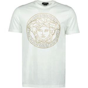 Versace, Tops, Heren, Wit, L, Katoen, Medusa Rhinestone T-shirt