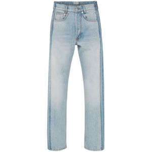 Alexander McQueen, Jeans, Heren, Blauw, L, Katoen, Blauwe Worker Gepatchte Straight-Leg Jeans