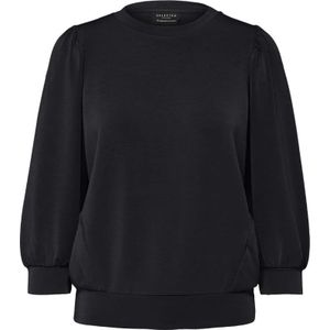 Selected Femme, Sweatshirts & Hoodies, Dames, Zwart, S, Polyester, Zwarte Sweat Top met Pofmouwen