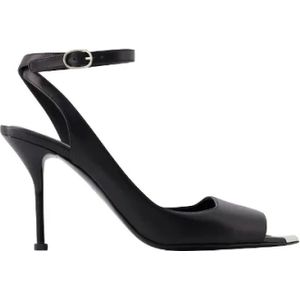 Alexander McQueen, Schoenen, Dames, Zwart, 36 EU, Leer, Noir Zwart/Zilver Patent Leren Sandalen