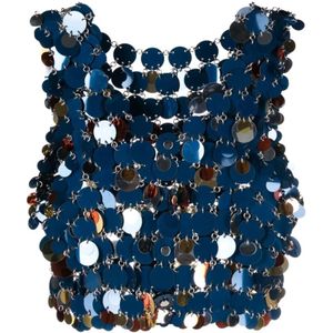 Paco Rabanne, Stijlvolle mouwloze top met cropped lengte voor vrouwen Blauw, Dames, Maat:S