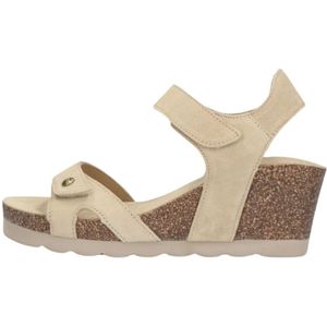 Panama Jack, Schoenen, Dames, Beige, 42 EU, Suède, Beige Sleehak Sandalen met Klittenbandsluiting