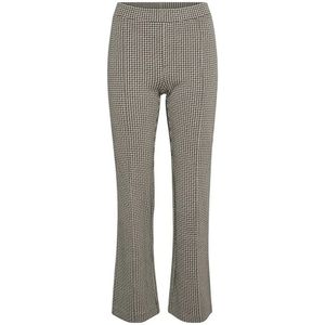 Part Two, Broeken, Dames, Beige, L, Polyester, Zwarte Houndstooth Rechte Pijp Broek