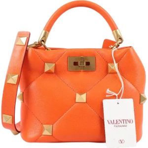 Valentino Vintage, Pre-owned, Dames, Oranje, ONE Size, Leer, Tweedehands leren handtassen