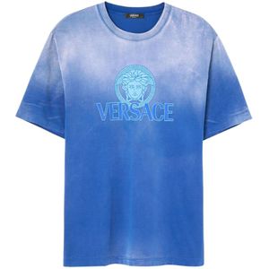 Versace, Tops, Heren, Blauw, S, Katoen, T-Shirts