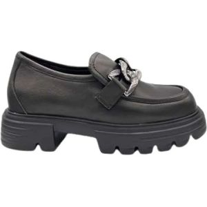 Jeannot, Schoenen, Dames, Zwart, 39 EU, Leer, Zwarte leren mocassin met stalen voorkant accessoire