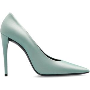 Saint Laurent, Schoenen, Dames, Blauw, 38 1/2 EU, Satijn, ‘Monceau’ pumps