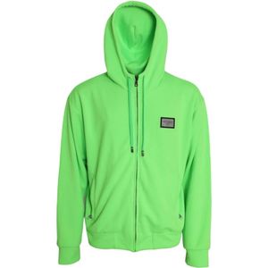 Dolce & Gabbana, Sweatshirts & Hoodies, Heren, Groen, L, Polyester, Neon Green Full Zip Hoodie Sweater