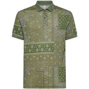 Sun68, Tops, Heren, Groen, M, Linnen, Botanische Print Linnen Polo Shirt voor Heren