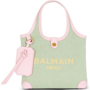 Balmain, Tassen, Dames, Groen, ONE Size, Katoen, Mini canvas en leren B-Leger Boodschappentas