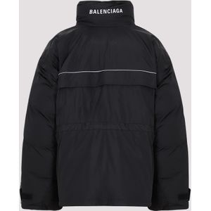 Balenciaga, Jassen, Heren, Zwart, S, Polyester, Zwarte Parka Jas Aw 23