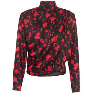 Gestuz, Blouses & Shirts, Dames, Rood, S, Rode Shadow Flower Gedrapeerde Blouse