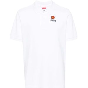 Kenzo, Tops, Heren, Wit, M, Katoen, Witte Bloemen Polo Shirt