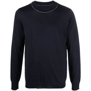 Maison Margiela, Blauwe Four-Stitch Crewneck Sweater Blauw, Heren, Maat:S