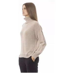 Baldinini, Truien, Dames, Beige, S, Beige Viscose Sweater met vulkaanhals