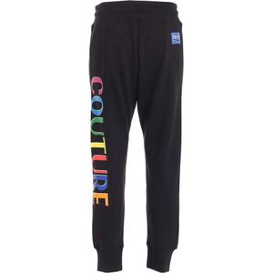 Versace Jeans Couture, Broeken, Heren, Zwart, XL, Katoen, Zwarte katoenen fleece sweatpants