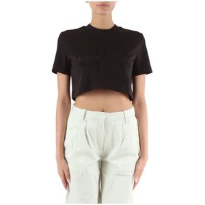 Calvin Klein Jeans, Tops, Dames, Zwart, S, Katoen, Geknipte Katoen Viscose T-shirt