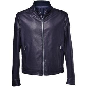 Baldinini, Jassen, Heren, Blauw, 2Xl, Reversible jacket in navy blue nappa leather