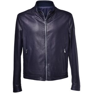 Baldinini, Reversible jacket in navy blue nappa leather Blauw, Heren, Maat:3XL