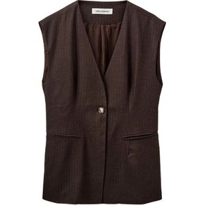 Sofie Schnoor, Jassen, Dames, Bruin, S, Polyester, Gestreepte Vest met V-Hals en Voorknoop