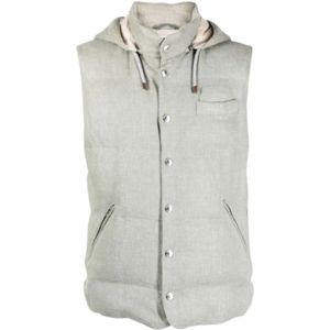 Brunello Cucinelli, Gewatteerd mouwloos vest met capuchon Groen, Heren, Maat:M