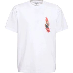 JW Anderson, Tops, Heren, Wit, 2Xl, Katoen, Witte Katoenen T-shirt met Gnome Print