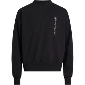 Calvin Klein, Sweatshirts & Hoodies, Heren, Zwart, XS, Verticale Institutionele Sweatshirt