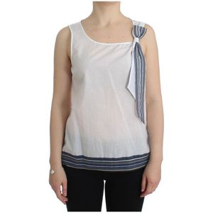 Ermanno Scervino, White Blue Top Blouse Tank Shirt Sleeveless Wit, Dames, Maat:L