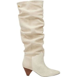 Fabienne Chapot, Schoenen, Dames, Beige, 38 EU, Leer, Geplooide Western Enkellaarzen