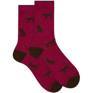 Gallo, Ondergoed, Dames, Veelkleurig, S, Katoen, Fuchsia Korte Katoenen Sokken met Kattenmotief