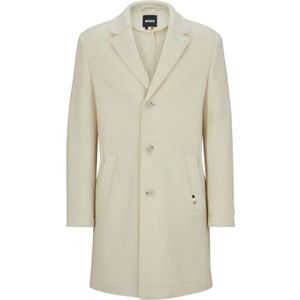 Hugo Boss, Slim-Fit Wollen Jas met Knoopsluiting Beige, Heren, Maat:S