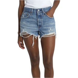 Levi's, Korte broeken, Dames, Blauw, W30, Katoen, Vervaagde Blauwe Shorts