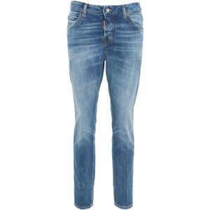 Dsquared2, Jeans, Dames, Blauw, 2Xs, Denim, Italiaanse Straight Jeans met Opgezette Zakken