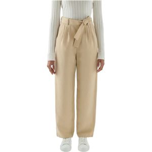 Woolrich, Broeken, Dames, Beige, M, Linnen, Lichtgewicht Linnen Broek