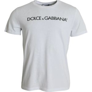 Dolce & Gabbana, Tops, Heren, Wit, M, Katoen, Wit Logo Print Crew Neck T-shirt