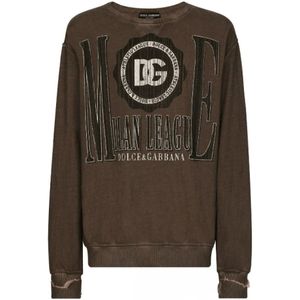 Dolce & Gabbana, Sweatshirts & Hoodies, Heren, Bruin, L, Katoen, Bruine Logo-Print Katoenen Sweatshirt