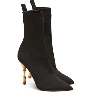 Balmain, Schoenen, Dames, Zwart, 38 EU, Elegante Zwarte Enkellaars Hoge Hakken