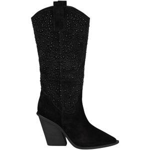 Alma EN Pena, Leren laarzen met strass details Zwart, Dames, Maat:41 EU