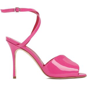 Manolo Blahnik, Schoenen, Dames, Roze, 40 EU, Leer, Roze & Paarse Sandalen Hoge Hakken