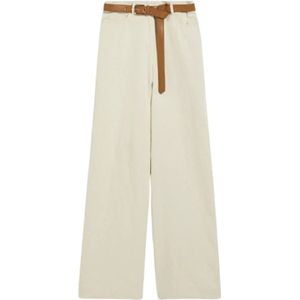 Max Mara Studio, Broeken, Dames, Beige, XS, Katoen, Beige Wijde Broek