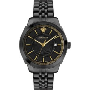Versace, Accessoires, Heren, Zwart, ONE Size, Klassiek Zwart Roestvrijstalen Horloge