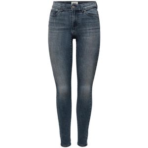 Only, Jeans, Dames, Blauw, XS L32, Katoen, Blauwe effen jeans met ritssluiting en knoopsluiting voor vrouwen