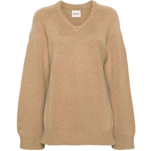 Khaite, Truien, Dames, Bruin, S, Moderne V-hals Sweater Pullover
