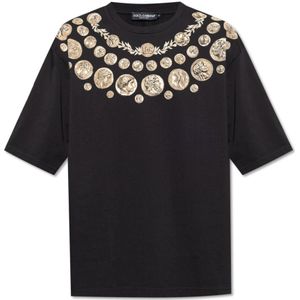 Dolce & Gabbana, Tops, Heren, Zwart, S, Katoen, Bedrukt T-shirt