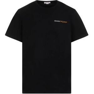 Alexander McQueen, Tops, Heren, Zwart, L, Katoen, Zwart Katoenen T-shirt met Geborduurd Logo